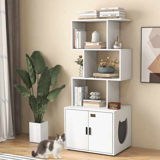 56 Inch Tall Cat Litter Box Enclosure with Storage-Rustic Brown W2B