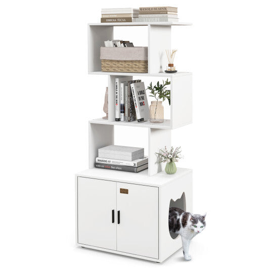 56 Inch Tall Cat Litter Box Enclosure with Storage-Rustic Brown W2B