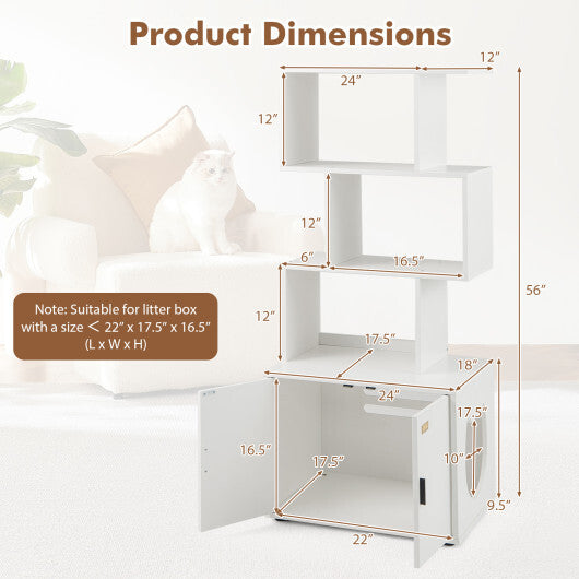 56 Inch Tall Cat Litter Box Enclosure with Storage-Rustic Brown W2B