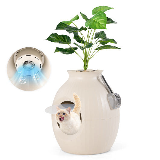 Smart Plant Cat Litter Box with Electronic Odor Removal & Sterilization-Beige W2B
