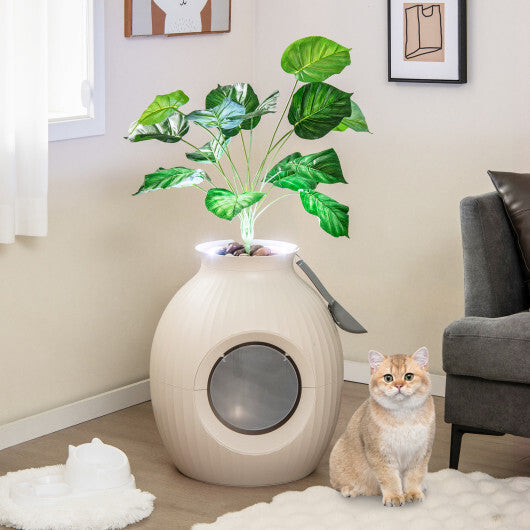 Smart Plant Cat Litter Box with Electronic Odor Removal & Sterilization-Beige W2B