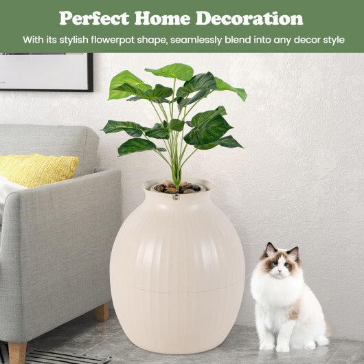 Smart Plant Cat Litter Box with Electronic Odor Removal & Sterilization-Beige W2B