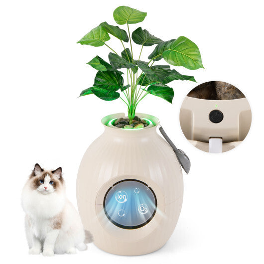 Smart Plant Cat Litter Box with Electronic Odor Removal & Sterilization-Beige W2B