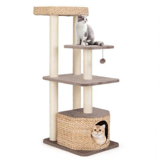 4-Layer Cat Tower with Scratching Posts Condo and Washable Cushions-Coffee W2B