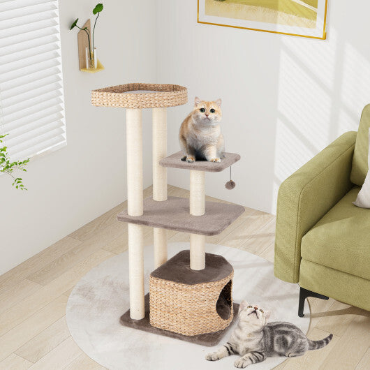 4-Layer Cat Tower with Scratching Posts Condo and Washable Cushions-Coffee W2B