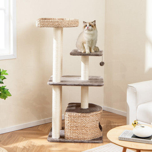 4-Layer Cat Tower with Scratching Posts Condo and Washable Cushions-Coffee W2B