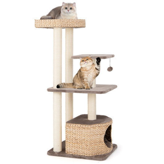 4-Layer Cat Tower with Scratching Posts Condo and Washable Cushions-Coffee W2B
