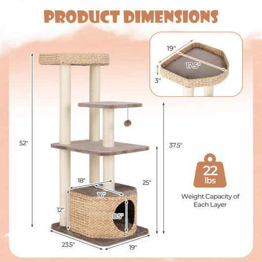 4-Layer Cat Tower with Scratching Posts Condo and Washable Cushions-Coffee W2B