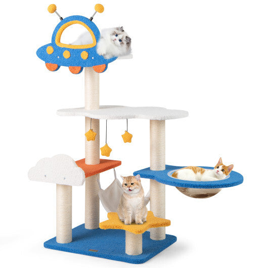 49 Inches Tall Cat Tree with UFO Top Perch Space Capsule and Sisal Scratching Posts-Blue W2B