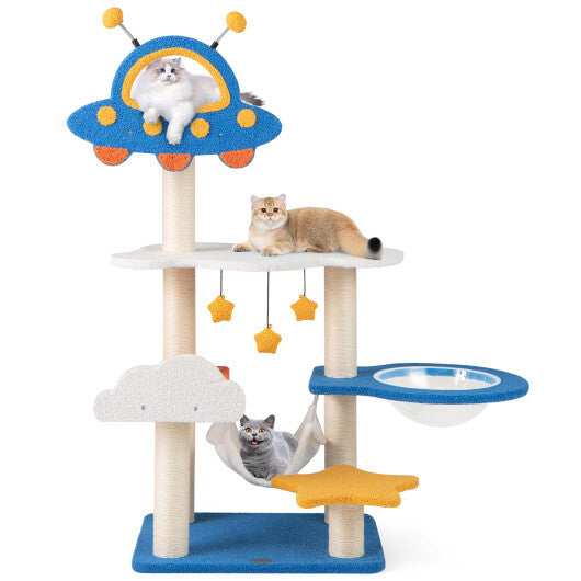 49 Inches Tall Cat Tree with UFO Top Perch Space Capsule and Sisal Scratching Posts-Blue W2B