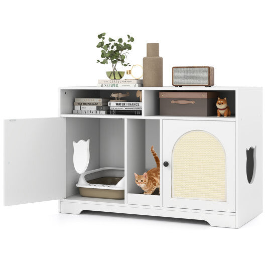 43 Inches Cat Litter Box Enclosure with Storage and Double Rooms-White W2B
