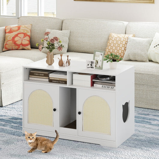 43 Inches Cat Litter Box Enclosure with Storage and Double Rooms-White W2B