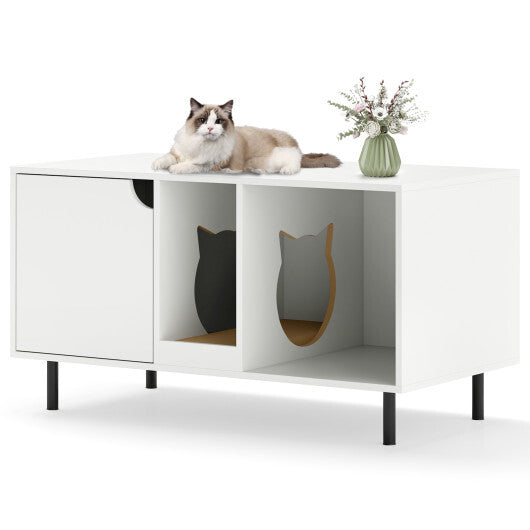 40 Inch Cat Litter Box Enclosure for 2 Cats Hidden Cat Washroom-White W2B