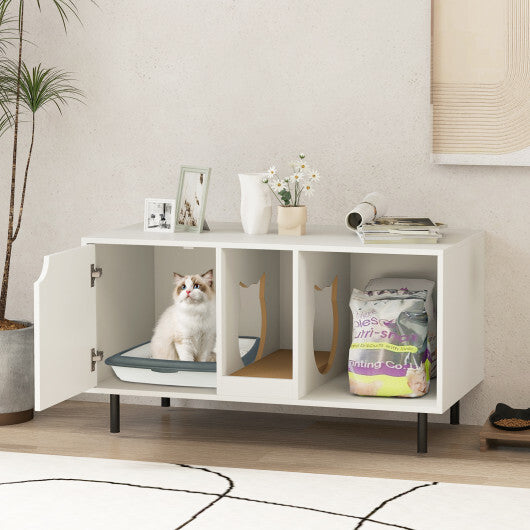 40 Inch Cat Litter Box Enclosure for 2 Cats Hidden Cat Washroom-White W2B