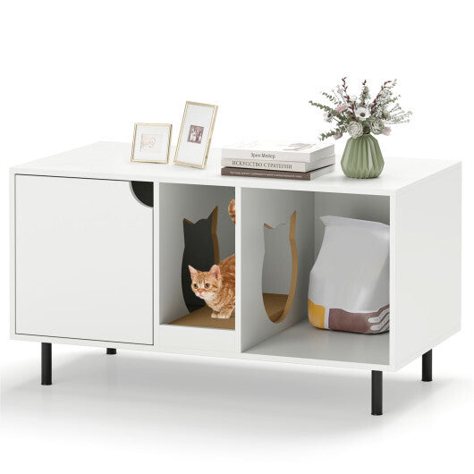 40 Inch Cat Litter Box Enclosure for 2 Cats Hidden Cat Washroom-White W2B