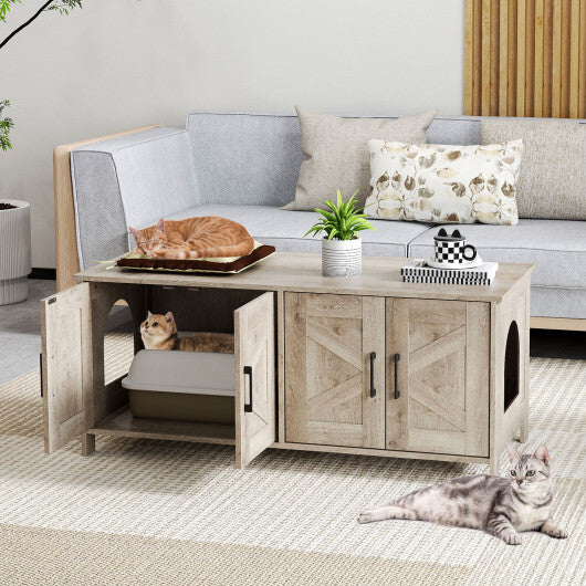 Cat Litter Box Enclosure for 2 Cats Modern Kitty Litter Box Furniture Hidden-Oak