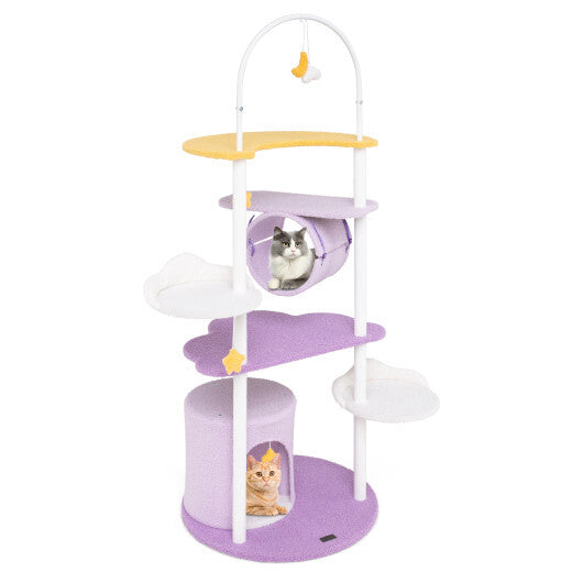 62 Inches Large Cat Tower with Metal Frame and Jumping Platforms-Purple