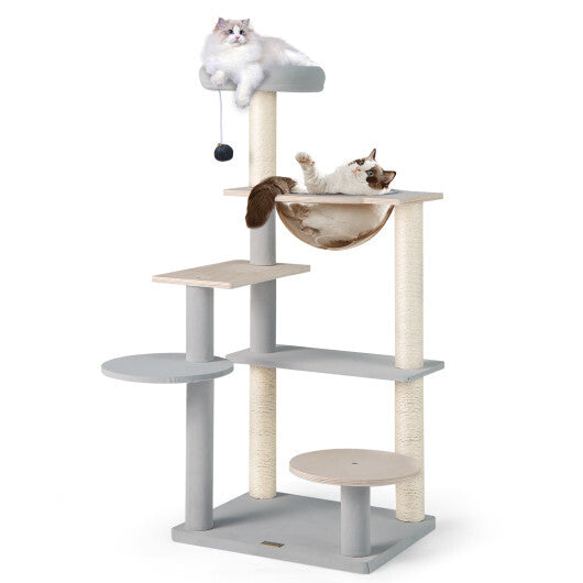 Modern Cat Tree 44 Inch Multi-level Cat Tower with Removable Padded Top Perch-Natural