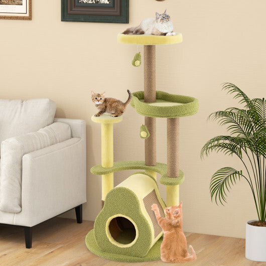Freestanding Multi-level Avocado Cat Tower with Private Condo-Green