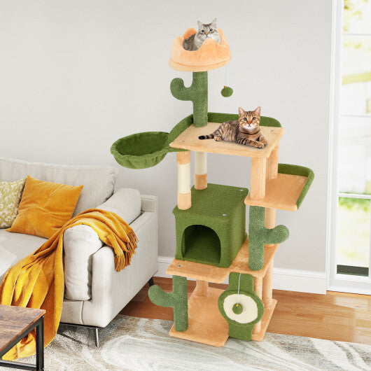 63 Inch Cactus Cat Tree with Sisal Scratching Posts and Board for Indoor Cats