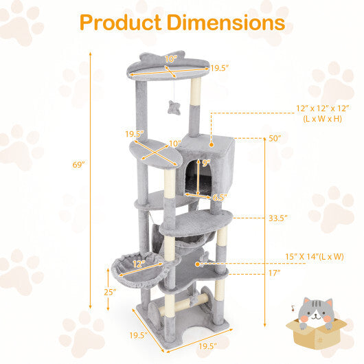 69 Inch Multi-level Cat Tree with Top Perch and Cozy Condo W2B