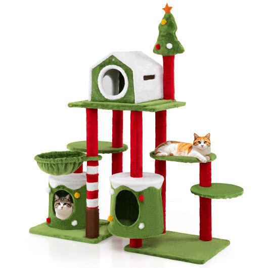 58 Inch Tall Cat Tree Tower Multi-level Pet Climbing and Jumping Tower Furniture with Condos W2B
