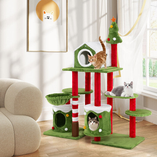 58 Inch Tall Cat Tree Tower Multi-level Pet Climbing and Jumping Tower Furniture with Condos W2B