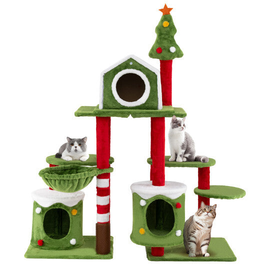 58 Inch Tall Cat Tree Tower Multi-level Pet Climbing and Jumping Tower Furniture with Condos W2B