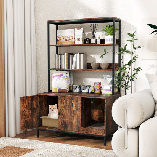57 Inches Cat Litter Box Enclosure with Storage and Removable Scratcher-Coffee W2B