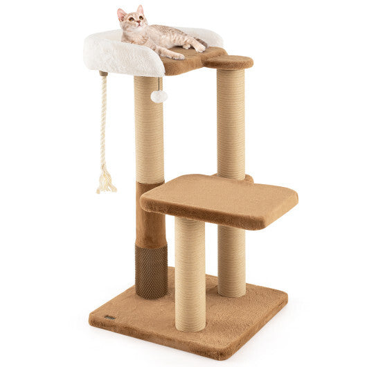 44 Inches Modern Cat Tree for Indoor Cats with Plush Padded Perch and Dangling Ball-Coffee W2B