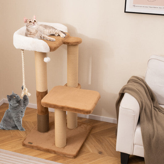 44 Inches Modern Cat Tree for Indoor Cats with Plush Padded Perch and Dangling Ball-Coffee W2B