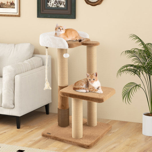 44 Inches Modern Cat Tree for Indoor Cats with Plush Padded Perch and Dangling Ball-Coffee W2B