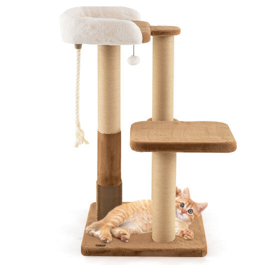 44 Inches Modern Cat Tree for Indoor Cats with Plush Padded Perch and Dangling Ball-Coffee W2B