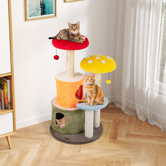 43 Inch Tall Cat Tree Cute with 2 Condos and Padded Platforms-Multicolor