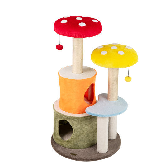 43 Inch Tall Cat Tree Cute with 2 Condos and Padded Platforms-Multicolor