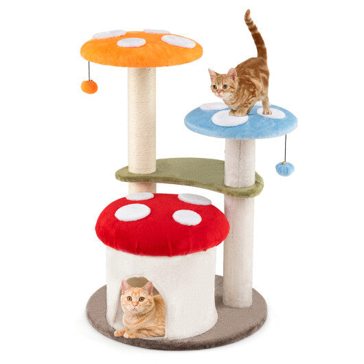 35 Inch Tall Cat Tower with Sisal Scratching Posts Cat Condo and Padded Platforms-Multicolor W2B