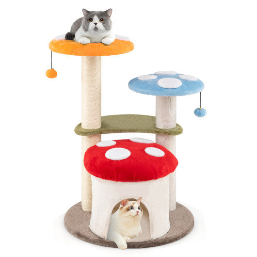 35 Inch Tall Cat Tower with Sisal Scratching Posts Cat Condo and Padded Platforms-Multicolor W2B