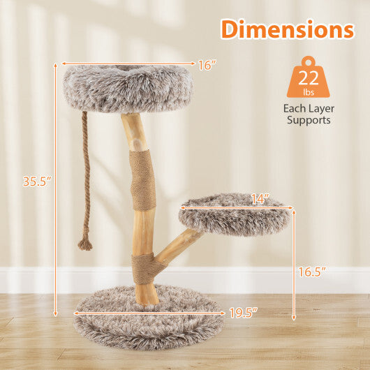 Modern Wooden Cat Tree Tower with Perch and Natural Jute Scratching Posts-Brown