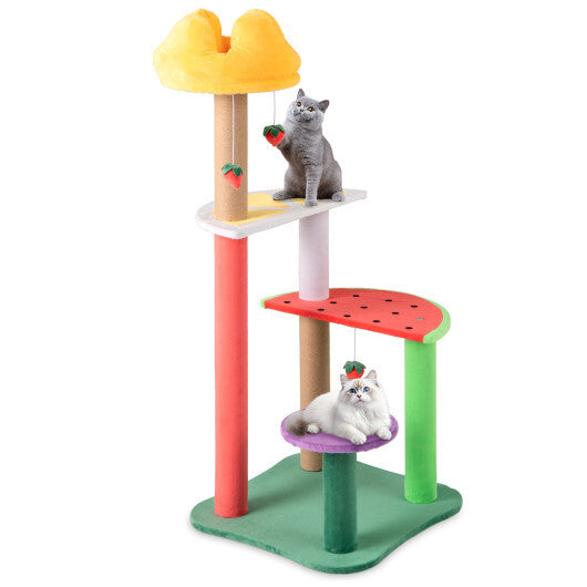 45 Inch Multi-Level Cat Tree with Plush Padded Top Perch and Fruit-Shaped Platforms W2B