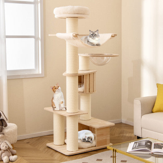 69 Inches Tall Cat Tree with Cozy Top Perch and Washable Plush Cushions W2B