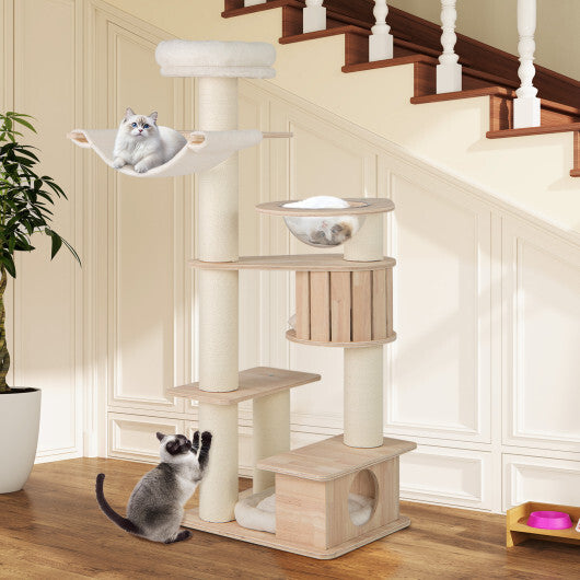 69 Inches Tall Cat Tree with Cozy Top Perch and Washable Plush Cushions W2B