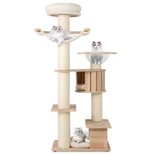69 Inches Tall Cat Tree with Cozy Top Perch and Washable Plush Cushions W2B