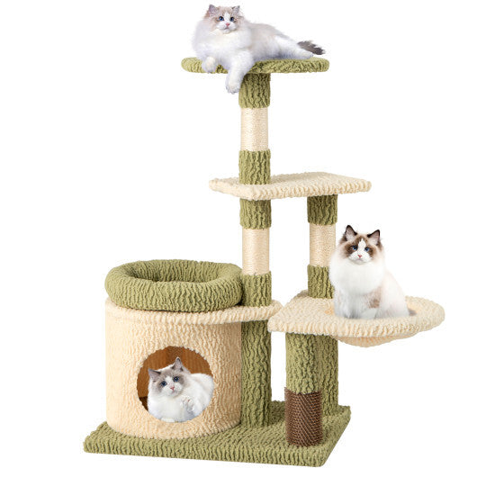 38 Inch Tall Multi-Level Aesthetic Kitten Tower with Condo and Bed-Green W2B