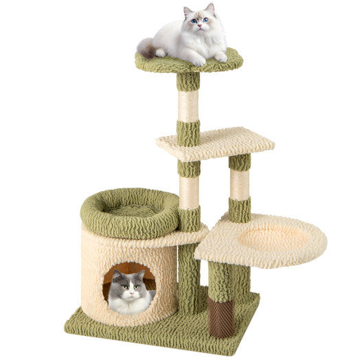 38 Inch Tall Multi-Level Aesthetic Kitten Tower with Condo and Bed-Green W2B