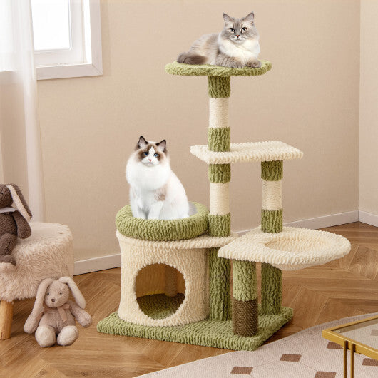 38 Inch Tall Multi-Level Aesthetic Kitten Tower with Condo and Bed-Green W2B