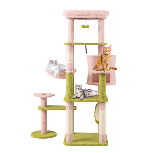 58 Inch Tall Multi-Level Cat Tree Aesthetic Floral Kitten Tower-Pink W2B