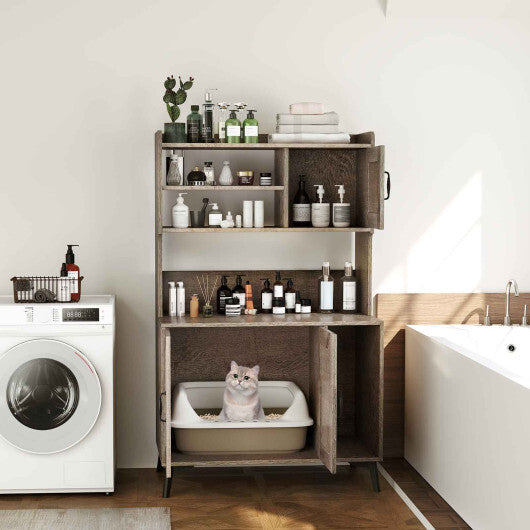 Large Cat Litter Box Enclosure with Display Storage Shelves-Oak