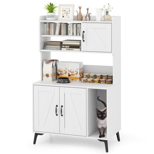 Large Cat Litter Box Enclosure with Display Storage Shelves-Oak