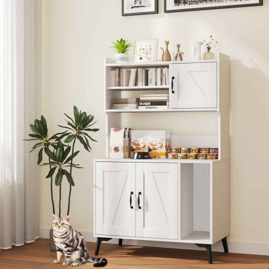 Large Cat Litter Box Enclosure with Display Storage Shelves-Oak