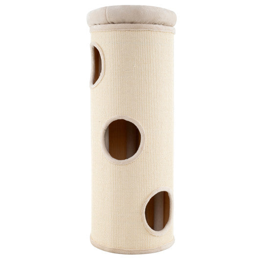 49 Inch Elevated Cat Cave 4-Story Cat House for Multiple Cats-Beige W2B